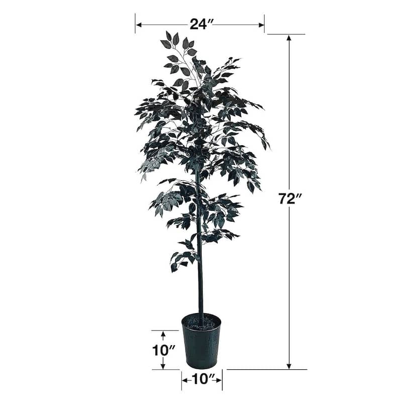 6-foot Artificial Black Ficus Tree in Black Metal Pot