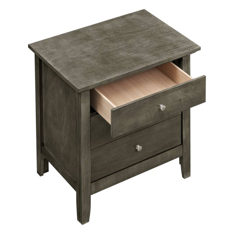 Grey Nightstand 26x24x18 with Three Spacious Drawers, Compact Bedside Table for Bedroom Storage and Neutral Stylish Finish