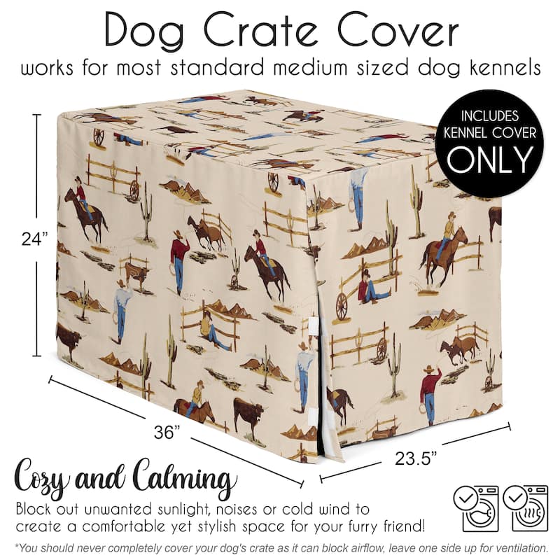 Sweet Jojo Designs Tan Brown Western Cowboy Dog Crate Kennel Cover 36in. Wild West Southern Horse Cow Animal Red White and Blue