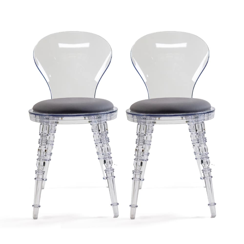 Nova Fanned Back Acrylic Chairs with Leatherette Padded Seats - Set of 2