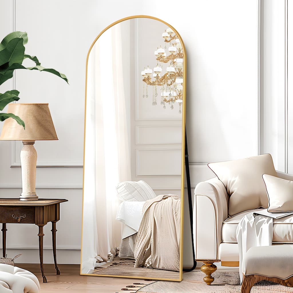 Full Length Mirror with Stand Arched Full Body Mirror Aluminum Frame Floor Freestanding Hanging Leaning Mounted