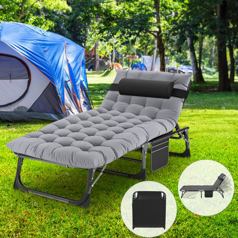 DoCred Upgraded Thicked Folding Camping Cot with Mattress - Light Grey