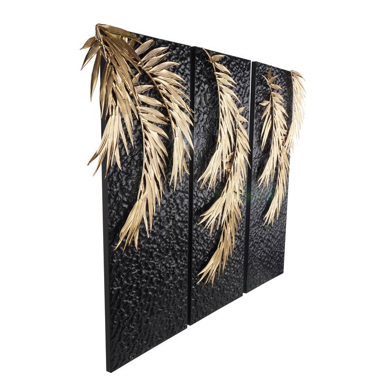 Black Metal Abstract Home Wall Decor with Gold Accents (Set of 3)