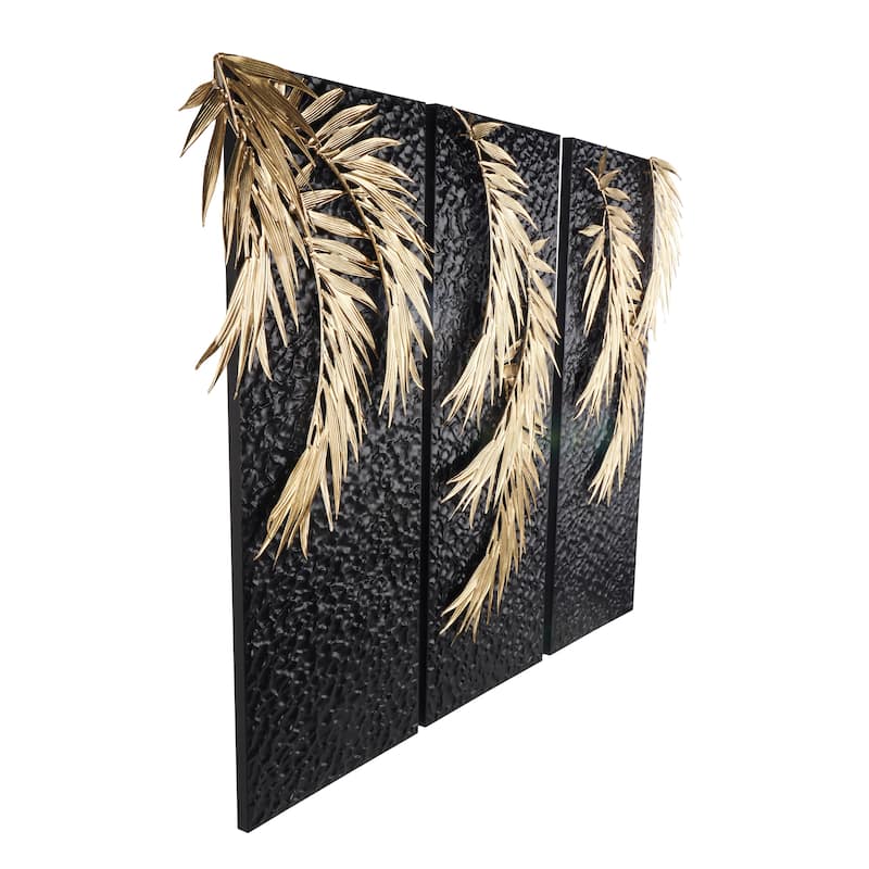 Metal Abstract Home Wall Decor with Gold Accents - Set of 3 Black - Roche River Decor