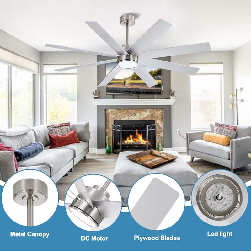 MLiAN 60 in. 8-Plywood Blades Indoor LED Ceiling Fan With Remote...