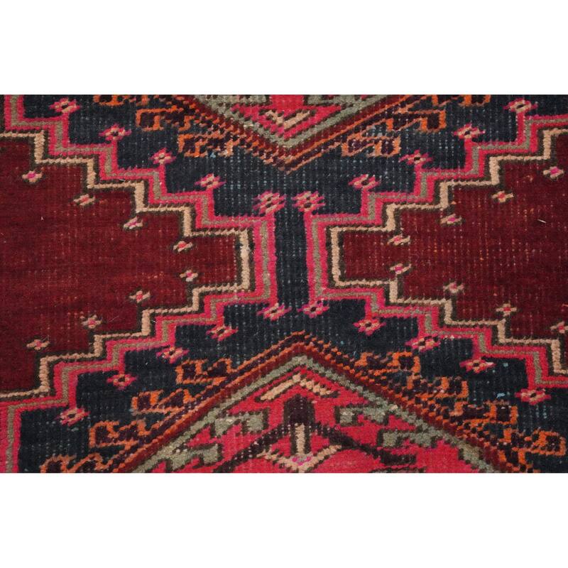 Hand Knotted Oriental 100% Wool Carpet Traditional Geometric Red Ardebil Runner Rug - 10' 6'' X 3' 4''