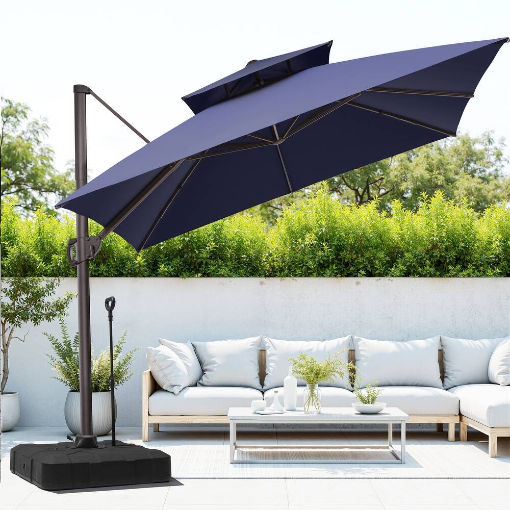 Outdoor 10FT Square Patio Cantilever-Offset Umbrella with Base