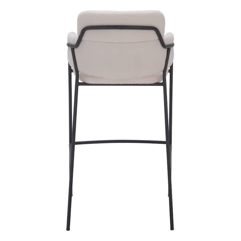 HomeRoots Set of Two 30" Cream and Black Faux Shearling and Steel Bar Height Bar Chairs