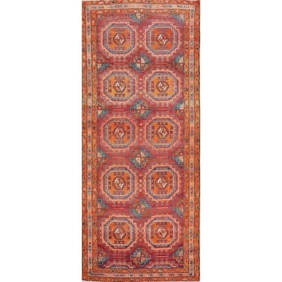 Hand Knotted Oriental 100% Wool Carpet Traditional Geometric Oranges & Rust Meshkin Runner Rug - 10' 10'' X 4' 3''