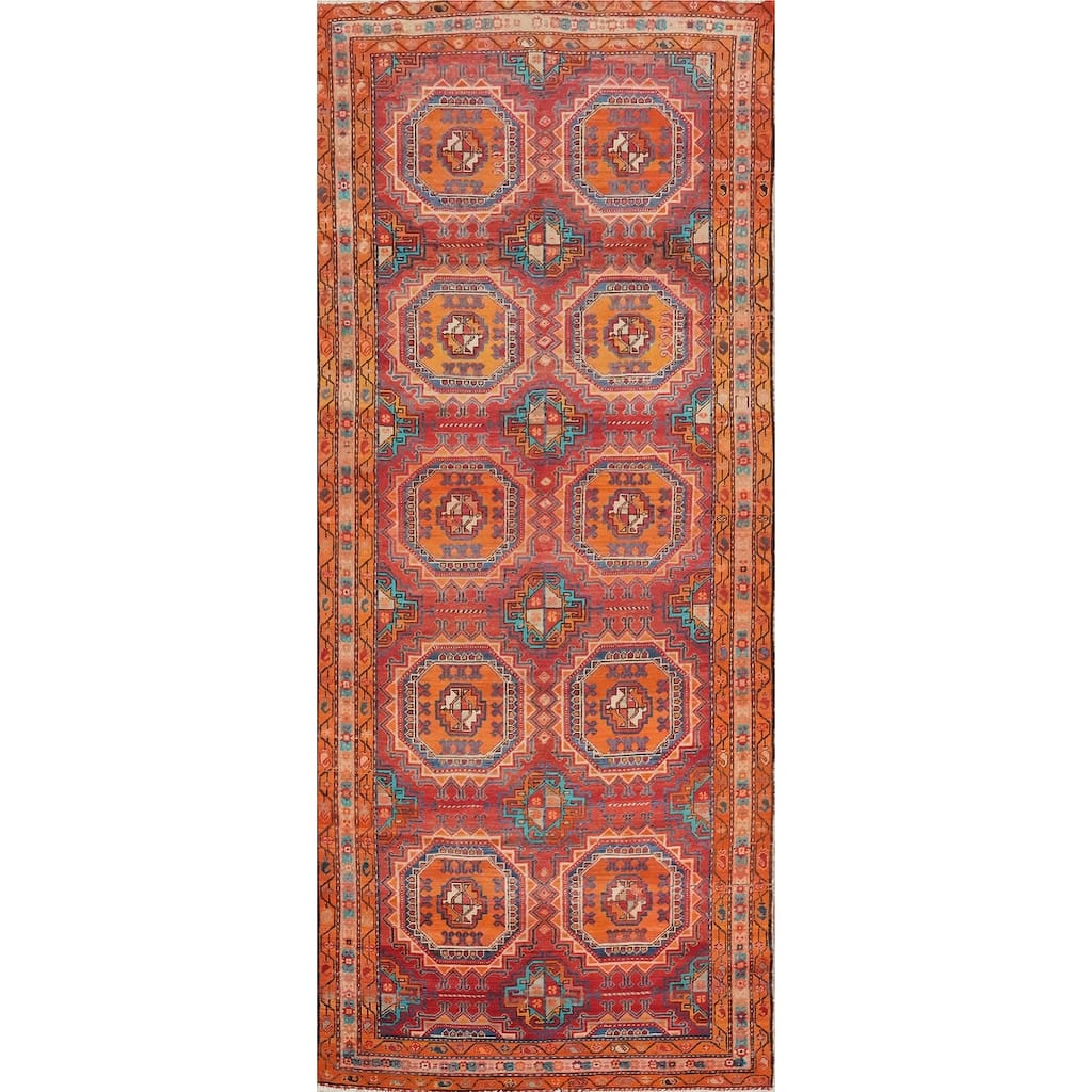 Hand Knotted Oriental 100% Wool Carpet Traditional Geometric Oranges & Rust Meshkin Runner Rug - 10' 10'' X 4' 3''