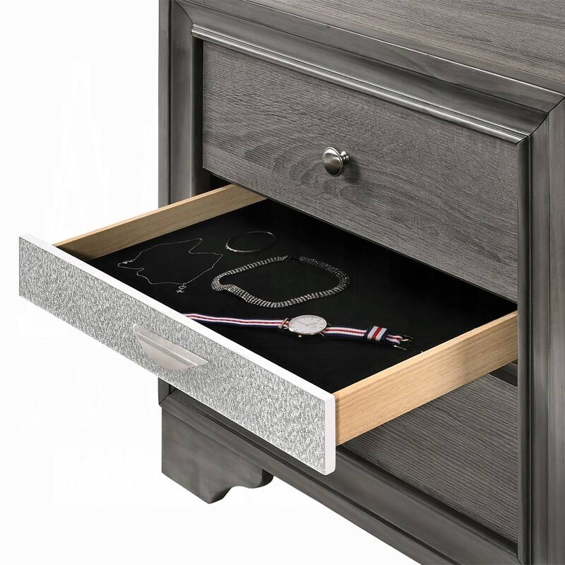 Nightstand with Pullout Jeweler Tray, Solid Wood Sofa Side Table, Storage Cabinet with Wooden Tabletop & 2 Drawers