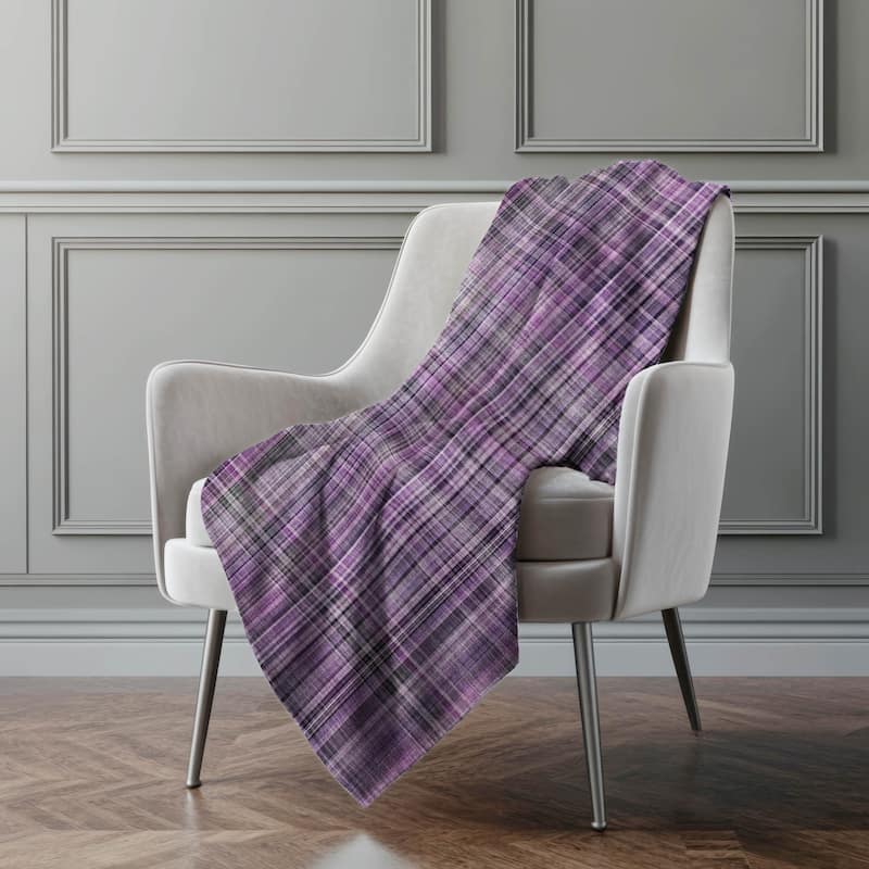 Premium Machine Washable Plaid Sherpa Throw Blanket - Purple - 4'2" x 5'10"