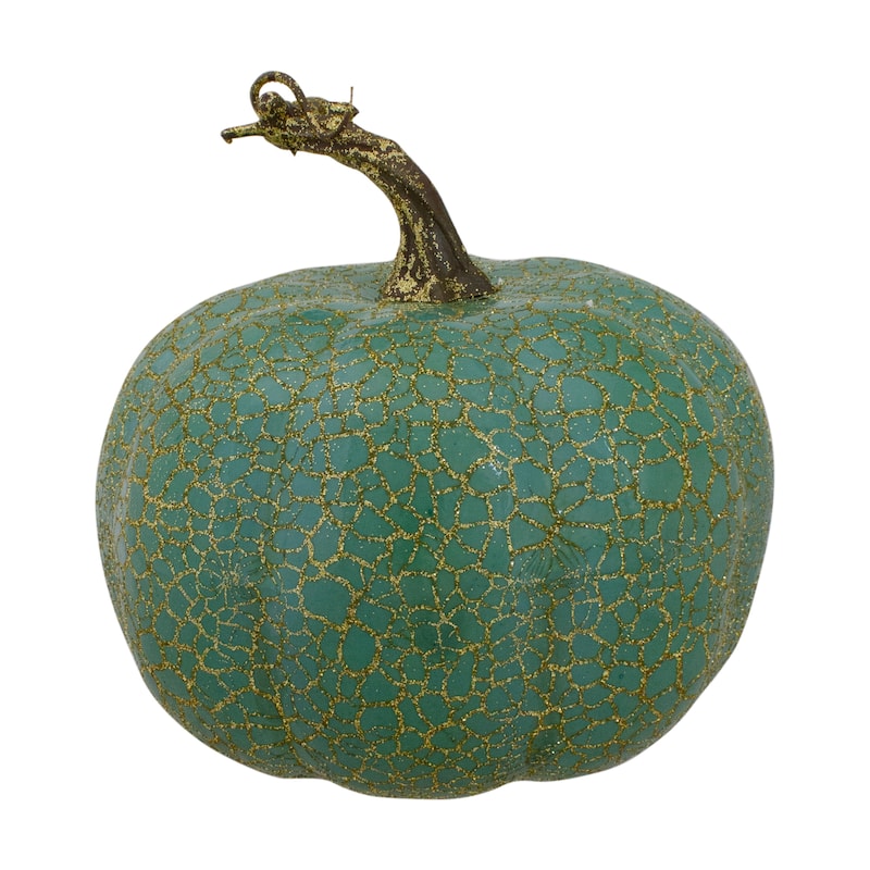 2 Green Gold Crackle Fall Harvest Tabletop Thanksgiving Pumpkins, 5"