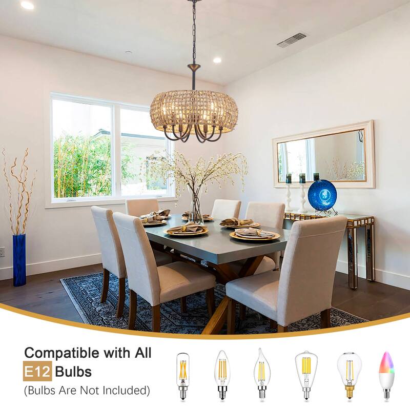 18.11inch Bohemian 6 lights adjustable height With Hand-Woven Rattan Lampshade for different rooms