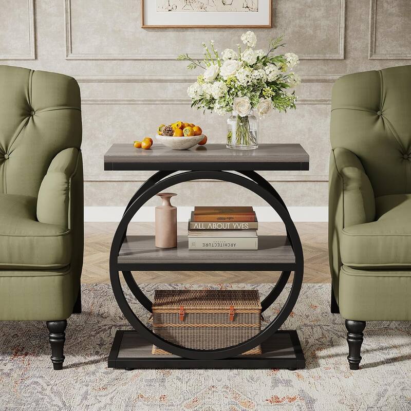 3 Tiers End Table, Wood Side Table for Living Room, Slim Nightstand