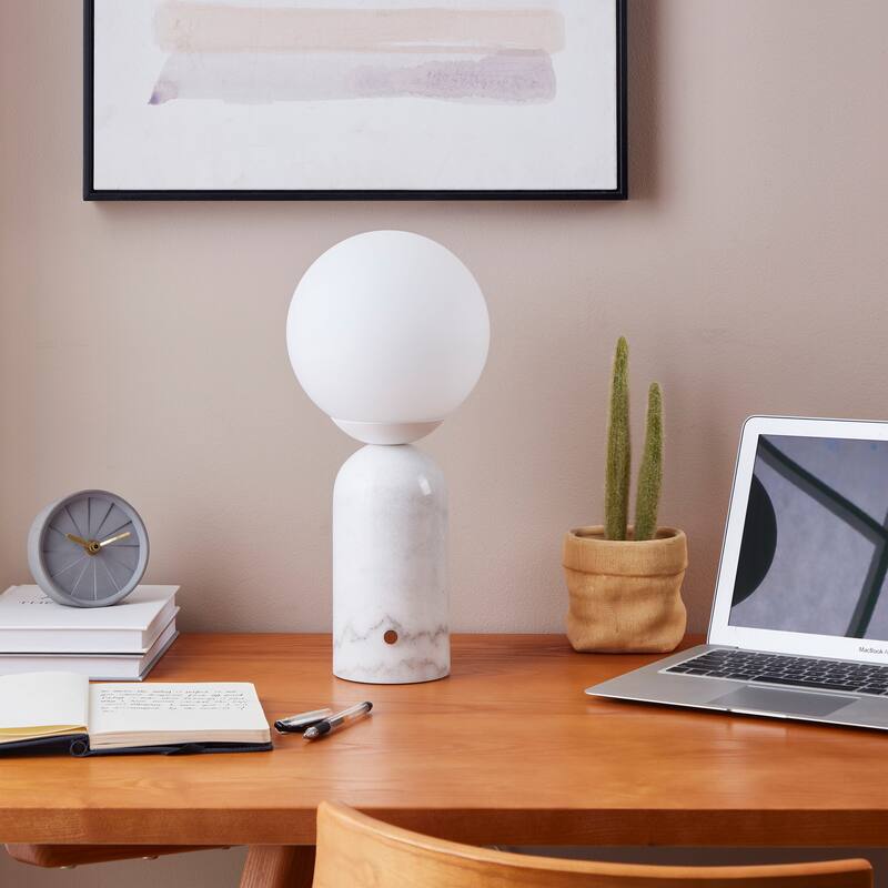 Brightech Mila Tall 15 in. White Mid-Century Modern Integrated LED Bedside Table Lamp with Built-In 3-Way Dimmer (2-Pack)