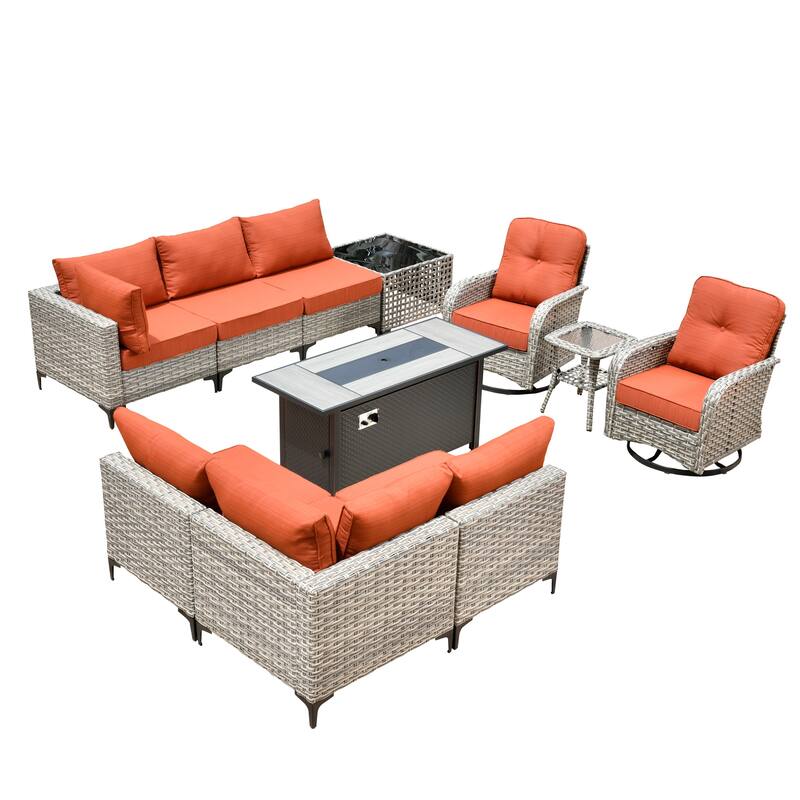 XIZZI 11-piece Outdoor Patio Wicker Furniture Sectional Set with Fire Table