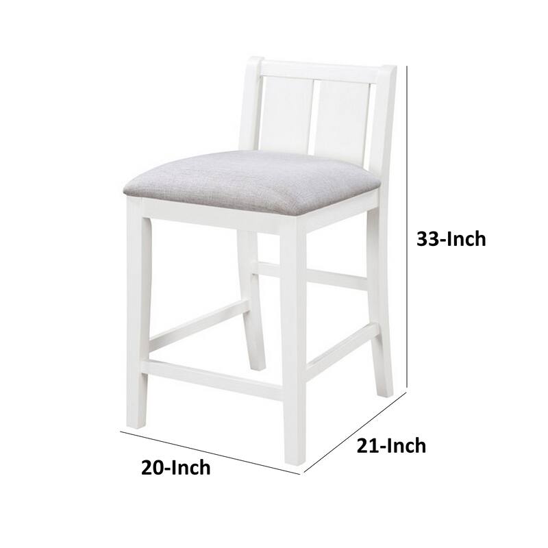 Ham 25 Inch Counter Height Chair Set of 2, Cream Fabric, White Wood Finish