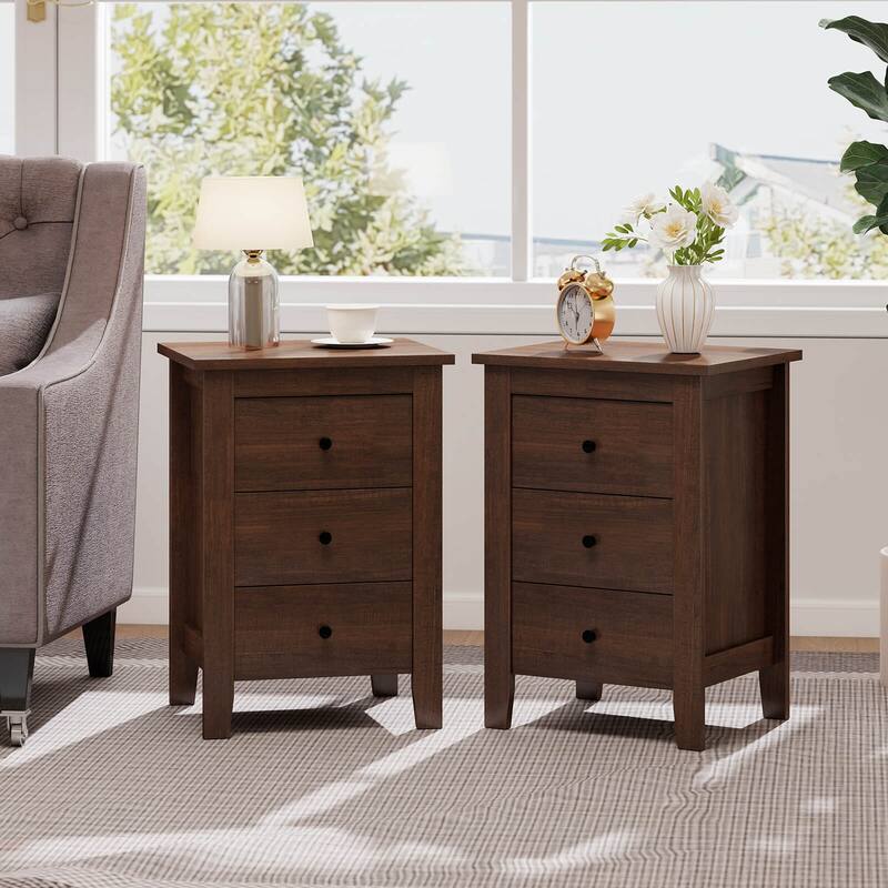 Costway 1PC/2PCS Nightstand End Beside Sofa Table w/ 3 Drawers Bedroom