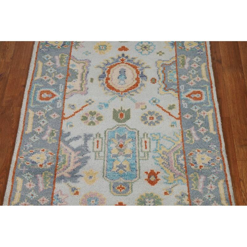 Transitional Blue Oushak Style Foyer Rug Handmade Wool Carpet - 2'7"x 5'10"