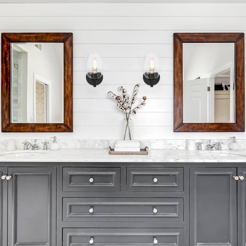 Summer Jazz 5.5 in. 1-Light Matte Black Wall Sconce Light with Clear Glass Shade for Bathrooms
