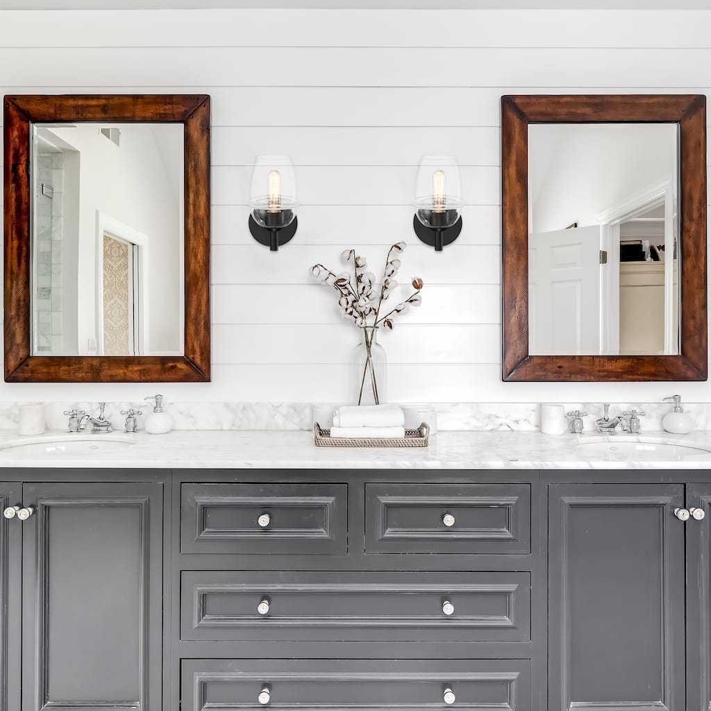 Summer Jazz 5.5 in. 1-Light Matte Black Wall Sconce Light with Clear Glass Shade for Bathrooms