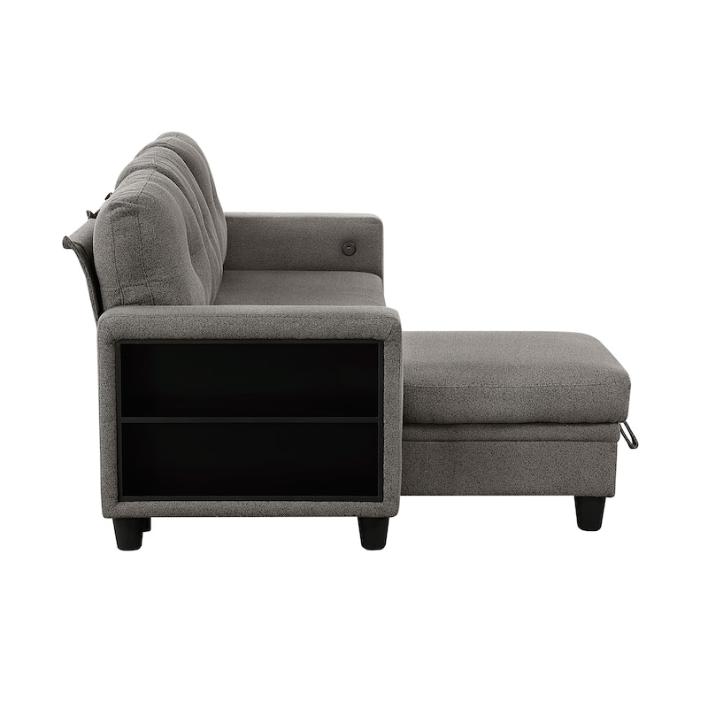 Hazel Boucle Sectional Sofa - Reversible Chaise, Pull-out Bed, Shelves