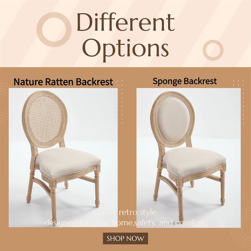 French Country Dining Chairs Set of 2,Upholstered Chairs w/Round Back