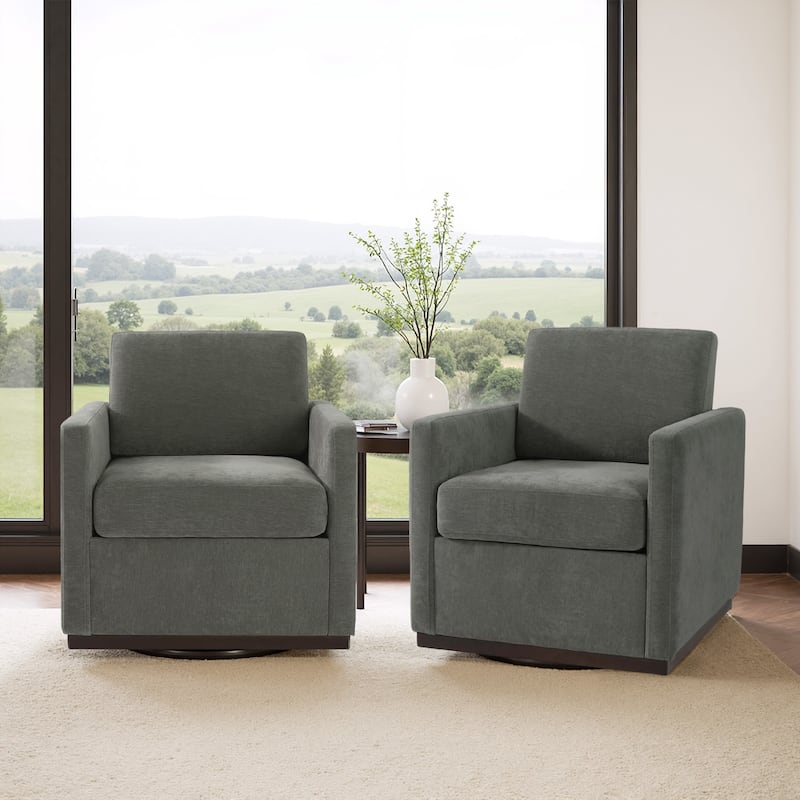Cozy Swivel Armchair 360°Rotating Base Accent Chair Set of 2 - Grey