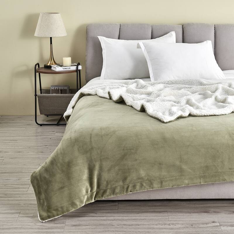 Linery & Co. Velvet Plush Reversible Sherpa Throw Blanket