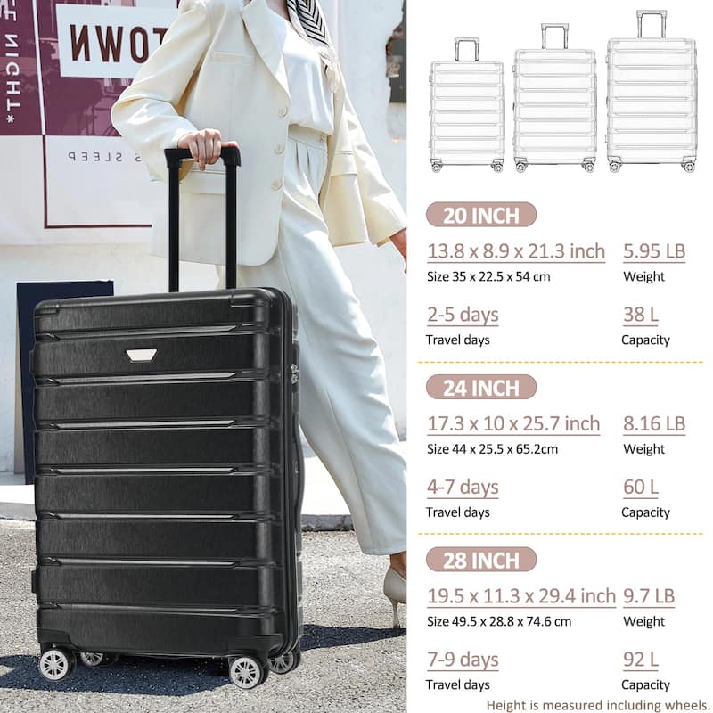 3-Piece, 20, 24, 28-Inch Modern Hard-Shell Luggage with Spinner Wheels and Telescopic Handle, for Boarding Travel