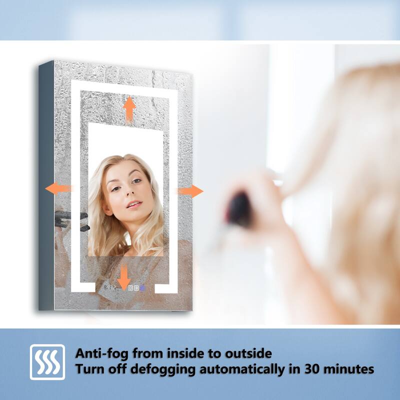 20'' x 32'' LED Lighted Bathroom Medicine Cabinet with Mirror and Shelf,Recessed or Surface Mount,Defog, Stepless Dimming