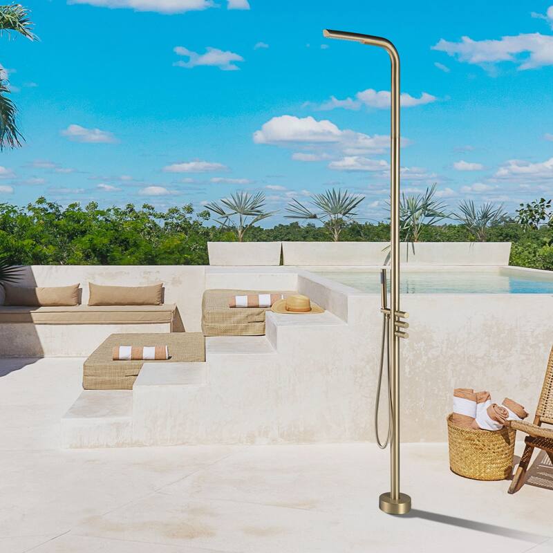 Rbrohant Freestanding Stainless Steel + Brass Outdoor Shower
