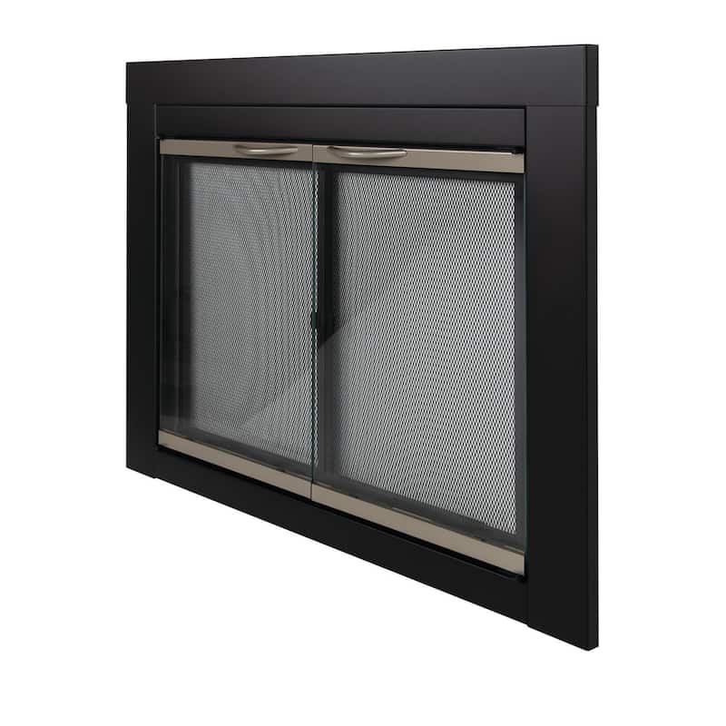 Pleasant Hearth Alsip Fireplace Glass Door Black & Sunlight Nickel