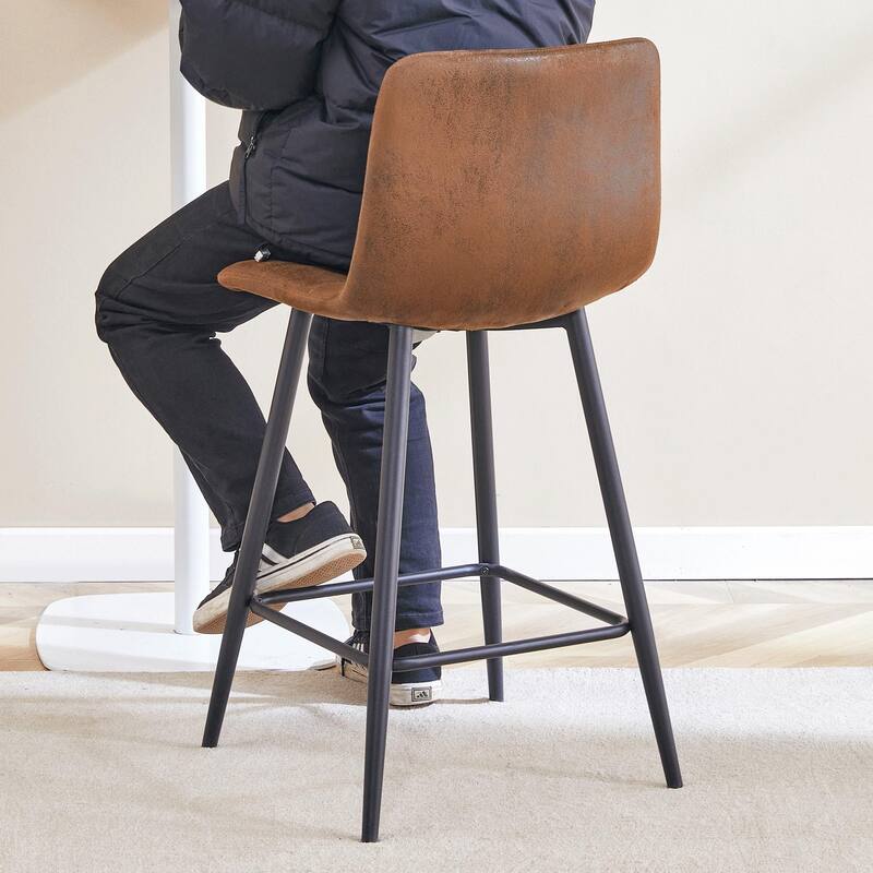 Modern Pu Bar Chair Set-Two Pieces, Stable Comfort.Checkered Design,Metal Legs,Suitable For Placement In Bars