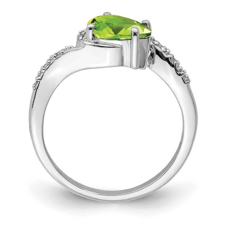 Curata 925 Sterling Silver Polished Open back Rhodium Plated Diamond and Peridot Ring