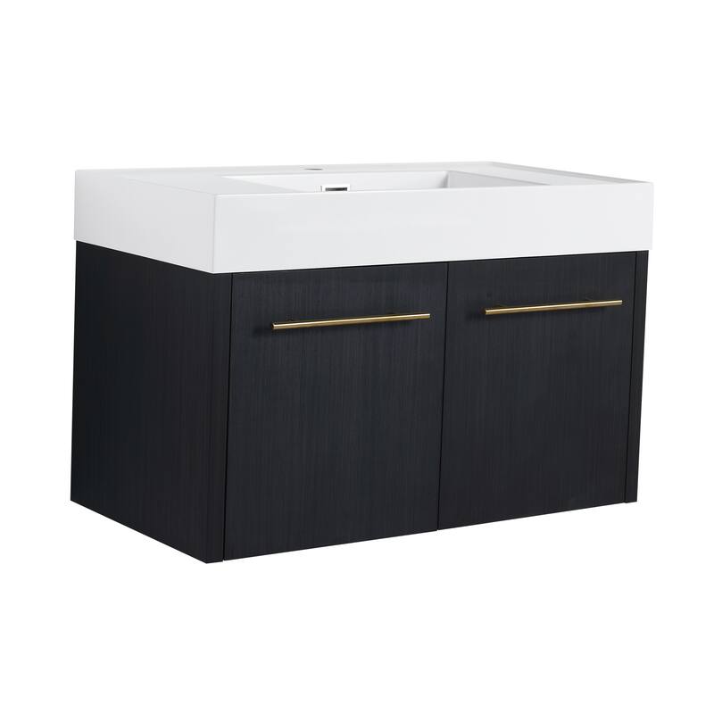 30" Floating Bathroom Vanity with Resin Sink, Soft-Closing Hinges, Ample Storage, and Black Chestnut Finish