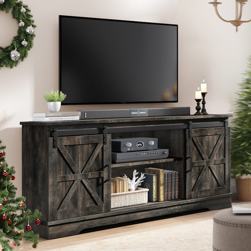 Moasis Farmhouse TV Stand with Barn Door Media Console Entertainment Center with Storage Cabinets - Rustic Oak