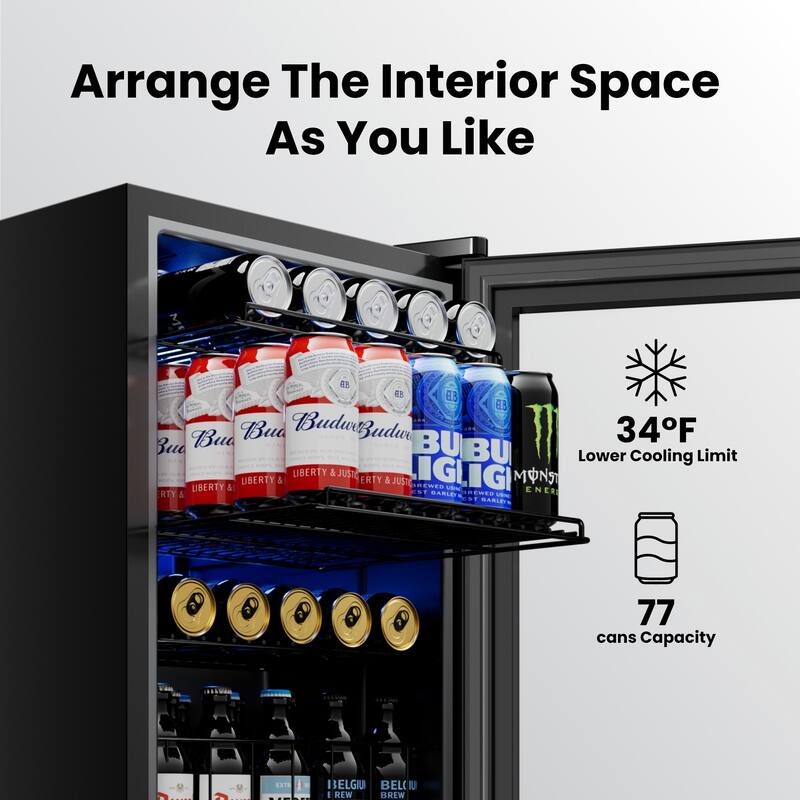 77 cans Beverage Refrigerator, Mini Fridge with Adjustable Shelves