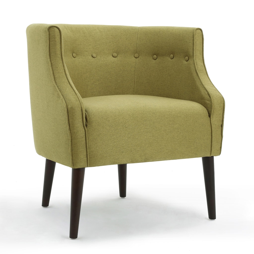 Fenny Accent Club Chair, Tapered Birch Wood Legs, Green Button Tufted