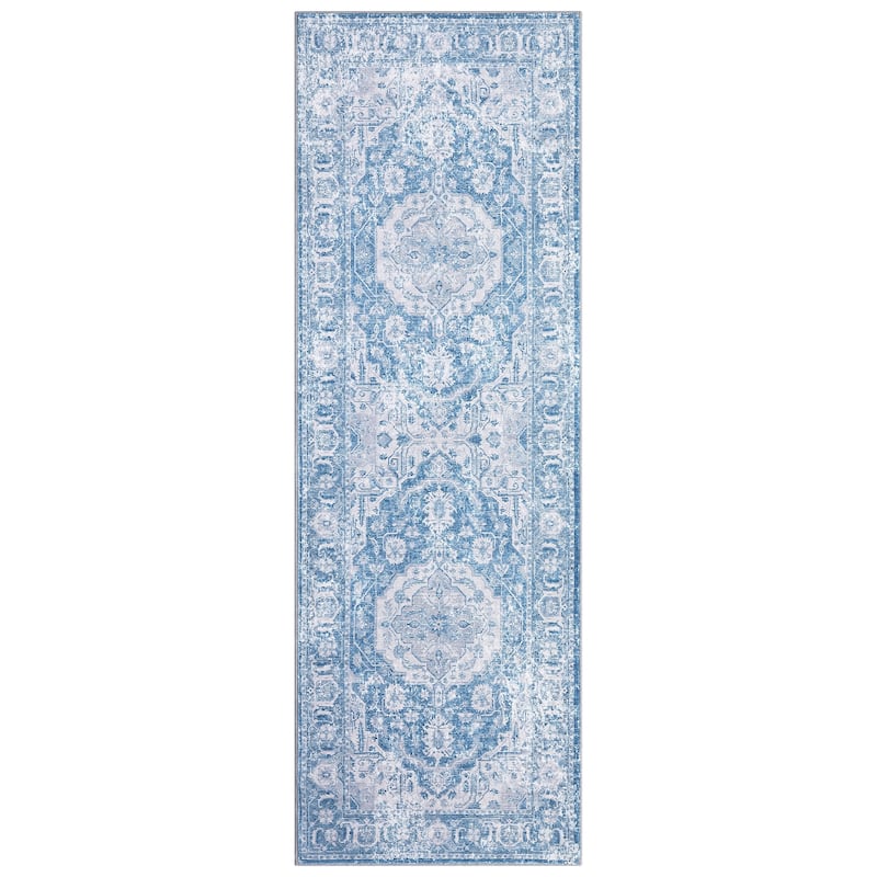 Vintage Medallion Area Rug Washable Rug Indoor Non-Slip Low Pile Throw Rug for Living Room Bedroom