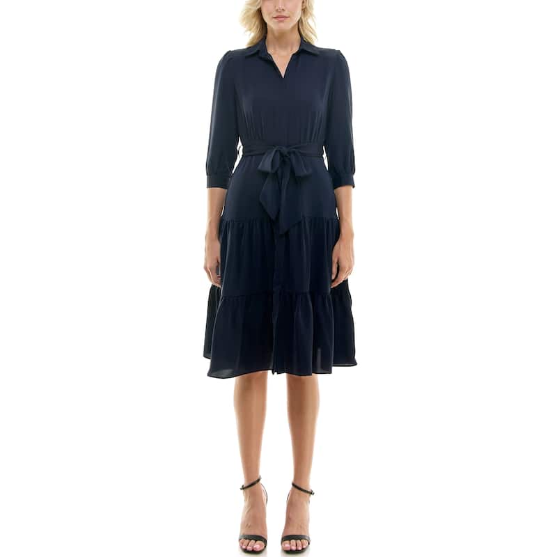Nicole Miller Neva Elbow Sleeve Belted Shirtdress