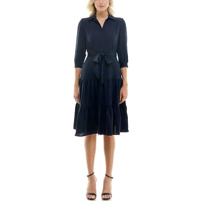 Nicole Miller Neva Elbow Sleeve Belted Shirtdress
