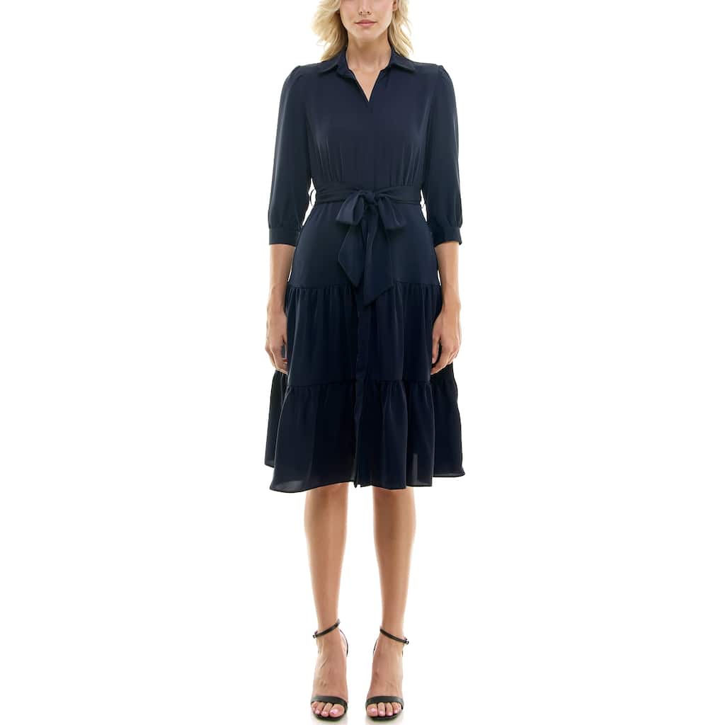 Nicole Miller Neva Elbow Sleeve Belted Shirtdress