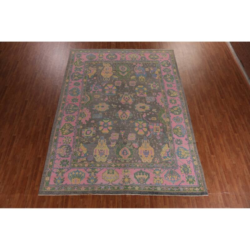 Hand Knotted Oriental 100% Wool Carpet Transitional All-Over Greys & Charcoal Oushak Area Rug - 13' 10'' X 10' 3''