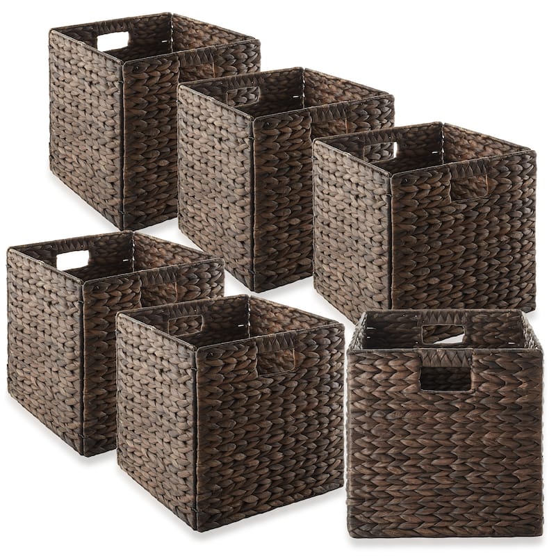 12 x 12in Water Hyacinth Storage Baskets - Espresso - 6-Pack