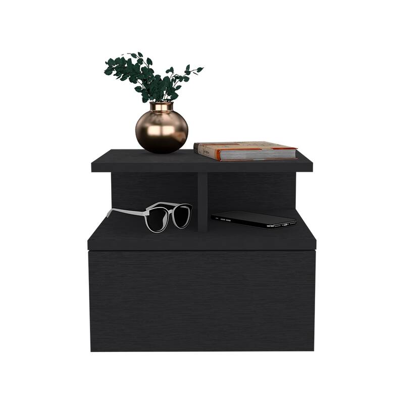 Wall-Mounted Nightstand with Drawer, Black Wengue Finish