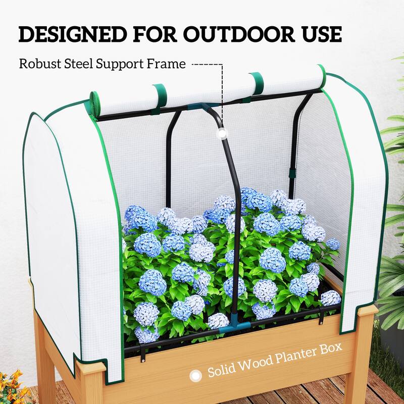Outsunny Raised Garden Bed with PE Greenhouse Cover Outdoor Elevated Wood Planter Box , 35 x 22 x 47 inch