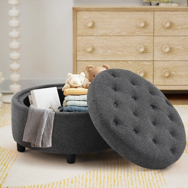 RENEWLINE Fabric Storage Ottoman with Tray Lid - Footrest & Hidden Storage for Living Room​