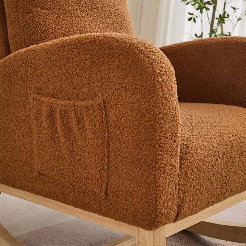 27.2"W Rocking Chair, Polyester Glider Chair with High Back and Side Pocket, Rocking Accent Armchair with Rubber Wood Legs